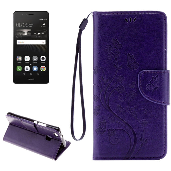 For Huawei P9 Lite Butterflies Embossing Horizontal Flip Leather Case with Holder & Card Slots & Wallet & Lanyard(Purple)