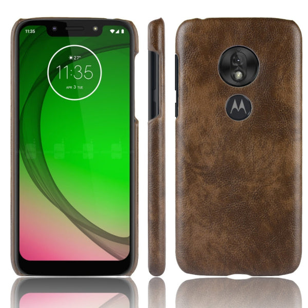 Shockproof Litchi Texture PC + PU Case for Motorola Moto G7 Play (Brown)
