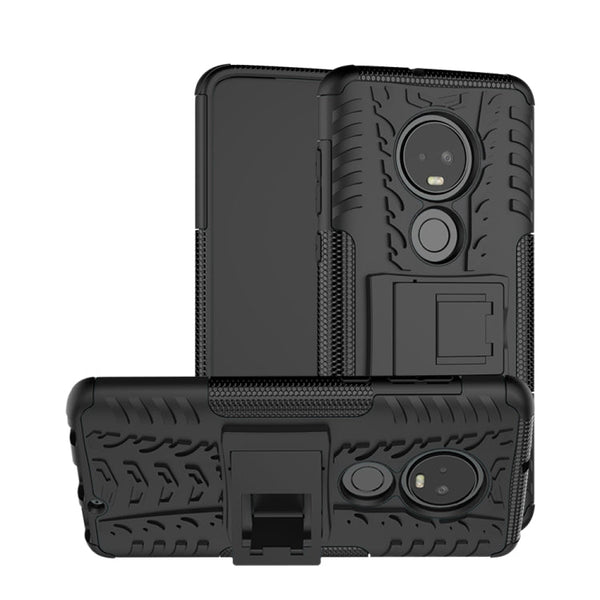 Tire Texture TPU+PC Shockproof Case for Motorola G7, with Holder (Black)