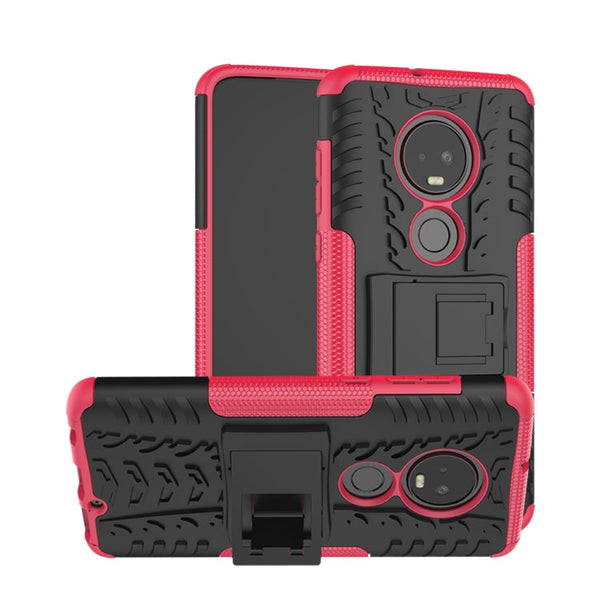 Tire Texture TPU+PC Shockproof Case for Motorola G7, with Holder (Pink)