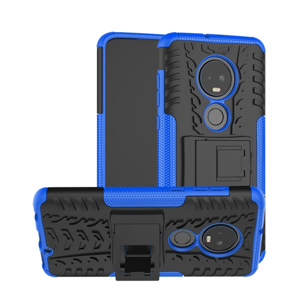 Tire Texture TPU+PC Shockproof Case for Motorola G7, with Holder (Blue)