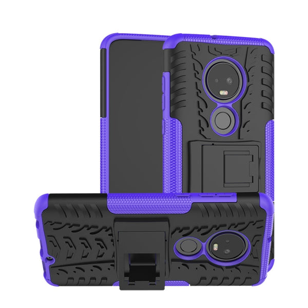 Tire Texture TPU+PC Shockproof Case for Motorola G7, with Holder (Purple)