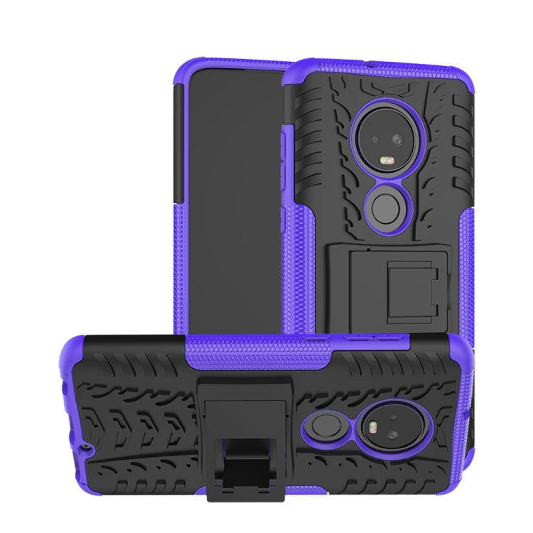 Tire Texture TPU+PC Shockproof Case for Motorola G7, with Holder (Purple)