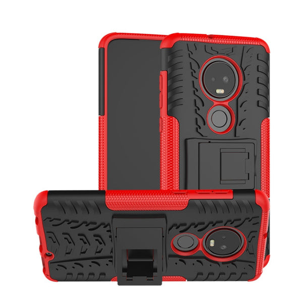 Tire Texture TPU+PC Shockproof Case for Motorola G7, with Holder (Red)