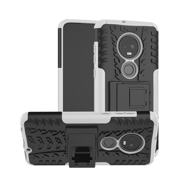 Tire Texture TPU+PC Shockproof Case for Motorola G7, with Holder (White)