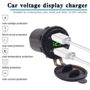 Car Waterproof 12-24V 3.1A Dual USB Charger Adapter + Voltmeter(Green Light)