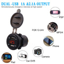 Car Waterproof 12-24V 3.1A Dual USB Charger Adapter + Voltmeter(Red Light)