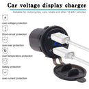 Motorcycle Waterproof 12-24V 2.1A Dual USB Charger Adapter + Voltmeter(Blue Light)