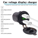 Motorcycle Waterproof 12-24V 2.1A Dual USB Charger Adapter + Voltmeter(Green Light)