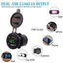 Motorcycle Waterproof 12-24V 2.1A Dual USB Charger Adapter + Voltmeter(Green Light)