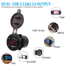 Motorcycle Waterproof 12-24V 2.1A Dual USB Charger Adapter + Voltmeter(Red Light)
