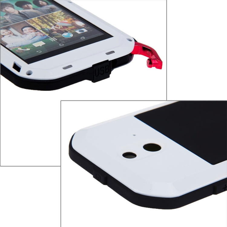 LOVE MEI for HTC One E8 Powerful Waterproof Dustproof Shockproof Anti-slip Metal Protective Case(White)