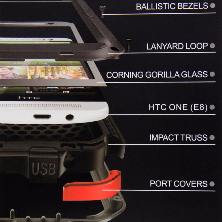 LOVE MEI for HTC One E8 Powerful Waterproof Dustproof Shockproof Anti-slip Metal Protective Case(White)