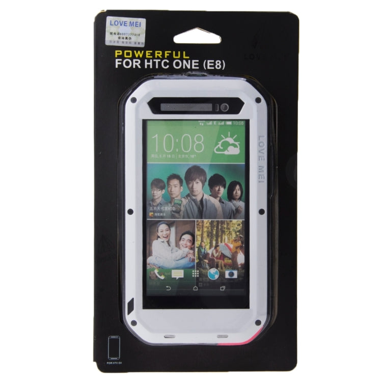 LOVE MEI for HTC One E8 Powerful Waterproof Dustproof Shockproof Anti-slip Metal Protective Case(White)