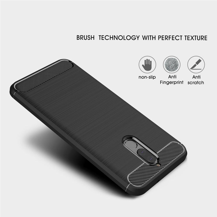 For Huawei Mate 10 Lite Brushed Carbon Fiber Texture TPU Shockproof Anti-slip Soft Protective Back Cover Case(Black)