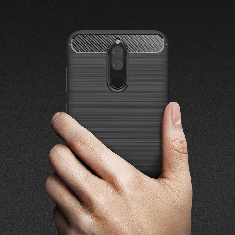 For Huawei Mate 10 Lite Brushed Carbon Fiber Texture TPU Shockproof Anti-slip Soft Protective Back Cover Case(Black)