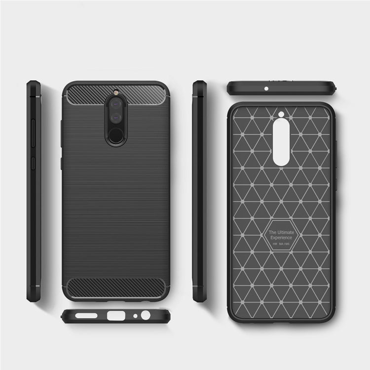 For Huawei Mate 10 Lite Brushed Carbon Fiber Texture TPU Shockproof Anti-slip Soft Protective Back Cover Case(Black)