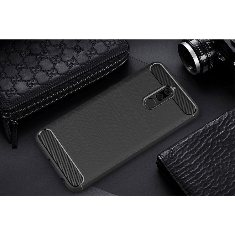 For Huawei Mate 10 Lite Brushed Carbon Fiber Texture TPU Shockproof Anti-slip Soft Protective Back Cover Case(Black)