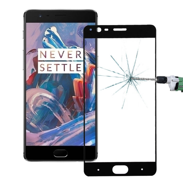For OnePlus Three 0.26mm 9H Surface Hardness Explosion-proof Colorized Silk-screen Tempered Glass Full Screen Film(Black)