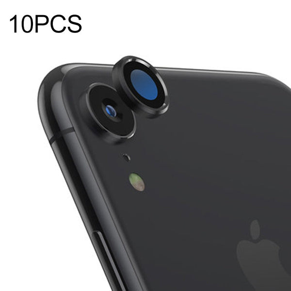 10 PCS Titanium Alloy Metal Camera Lens Protector Tempered Glass Film for iPhone XR(Black)