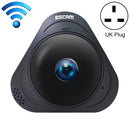 ESCAM Q8 960P 360 Degrees Fisheye Lens 1.3MP WiFi IP Camera, Support Motion Detection / Night Vision, IR Distance: 5-10m,UK Plug(Black)