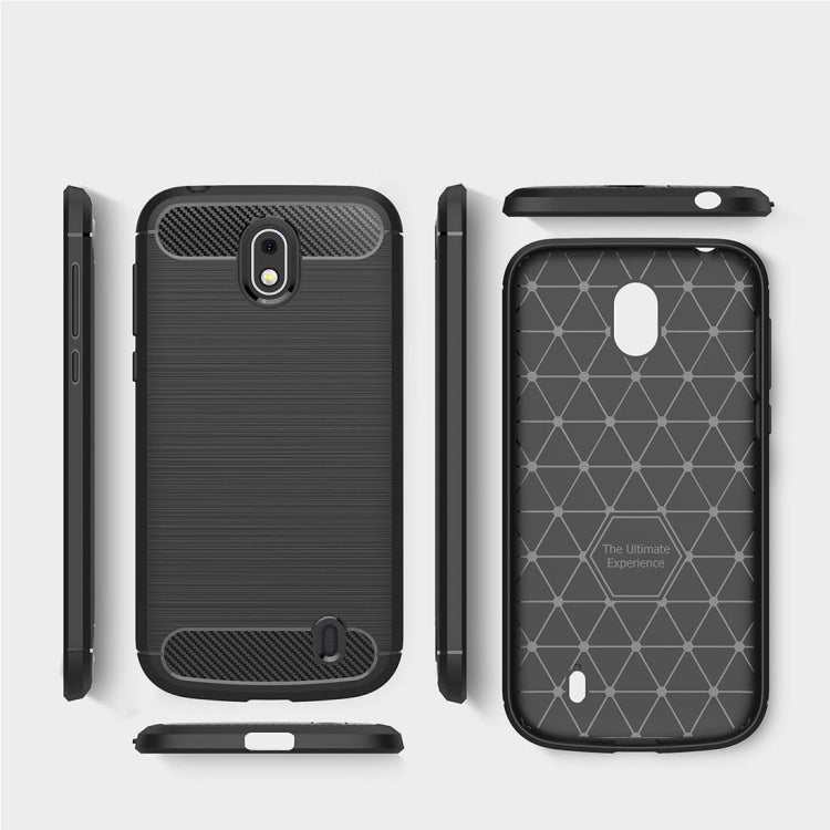 For Nokia 1 Brushed Texture Carbon Fiber Shockproof TPU Protective Back Case (Black)