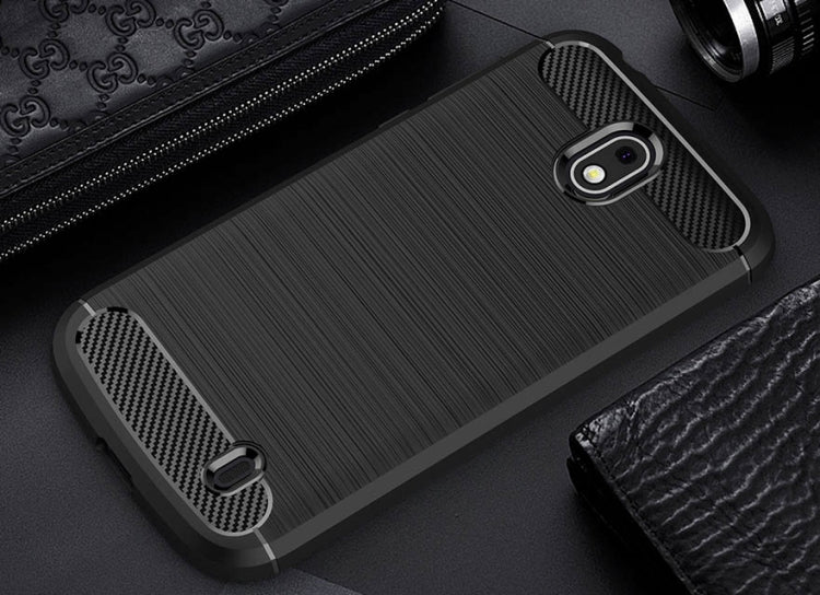 For Nokia 1 Brushed Texture Carbon Fiber Shockproof TPU Protective Back Case (Black)