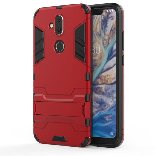 Shockproof PC + TPU Case for Nokia 8.1 / X7, with Holder(Red)
