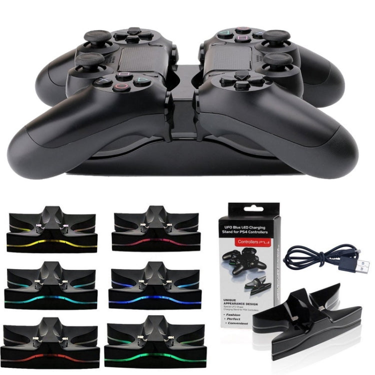 Special UFO Shape 2 x USB Charging Dock Station Stand / Controller Charging Stand for PS4 Playstation 4 with Multi Colors LED(Black)