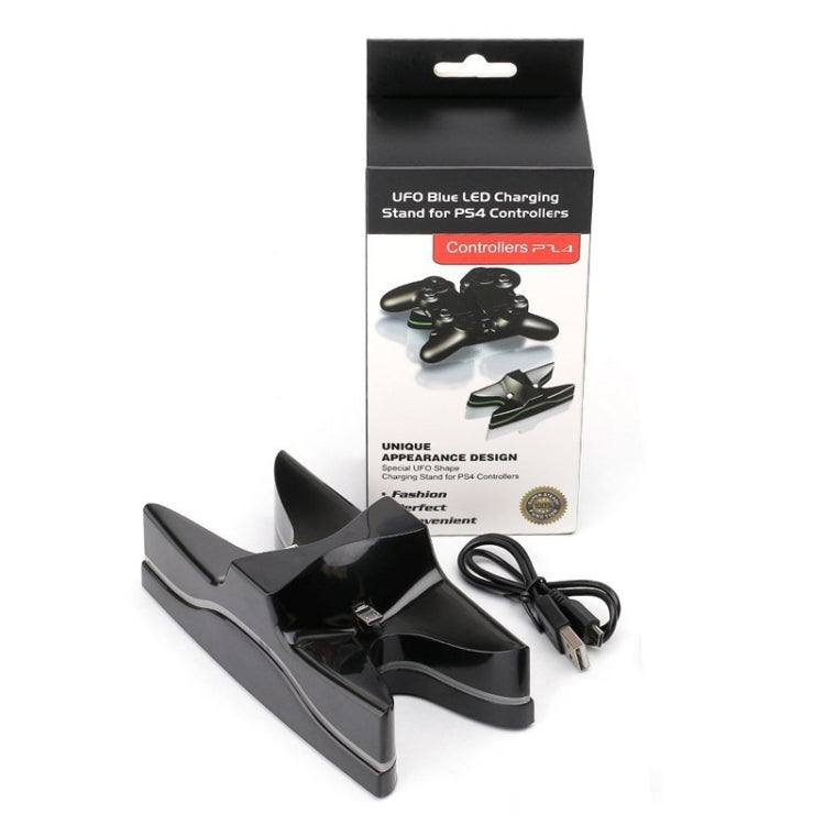 Special UFO Shape 2 x USB Charging Dock Station Stand / Controller Charging Stand for PS4 Playstation 4 with Multi Colors LED(Black)