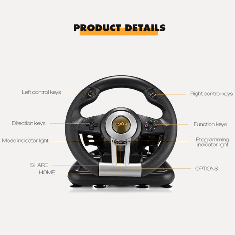 PXN-V3 Racing Game Steering Wheel for PC / PS3 / 4 / xbox one / switch(Orange)