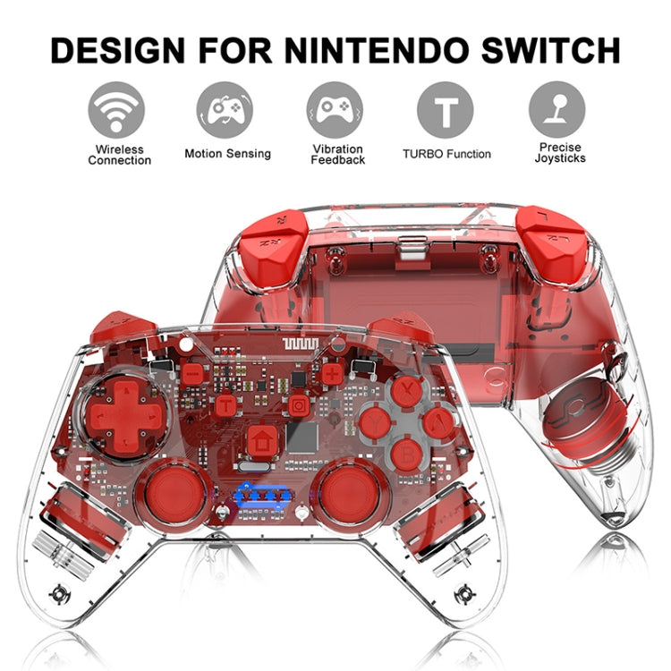 YS01 For Switch Pro Wireless Bluetooth Transparent GamePad Game Handle Controller(Red)