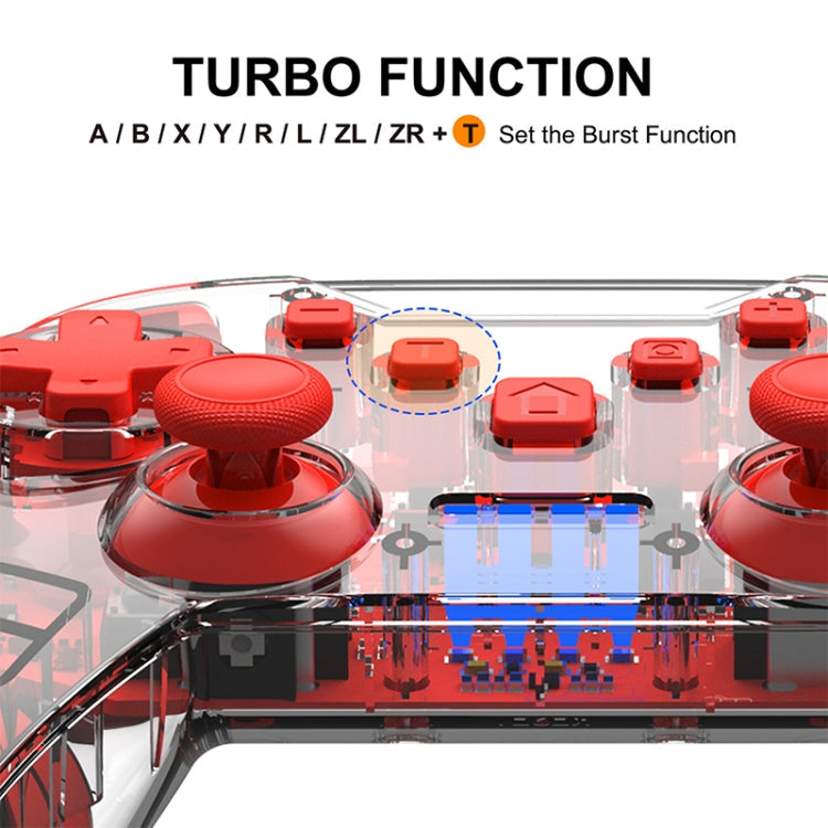 YS01 For Switch Pro Wireless Bluetooth Transparent GamePad Game Handle Controller(Red)