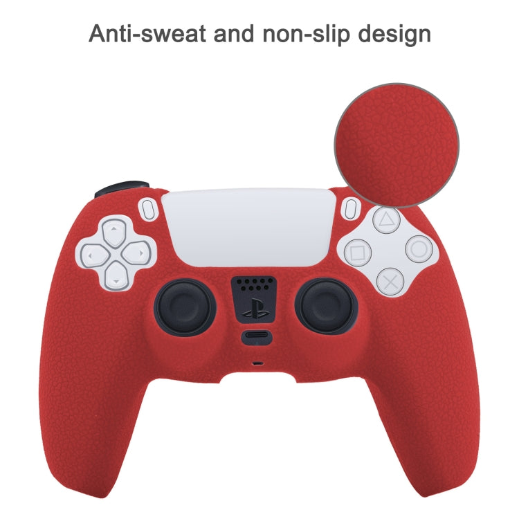 Leather Texture Silicone Protective Case For PS5(Red)