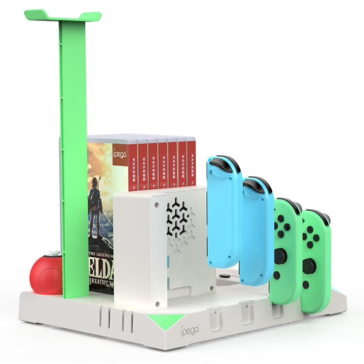 IPEGA PG-SW036 For Nintendo Switch Joy-Con Pro Multi-function Charging Cooling Base Handle Charging Base with Indicator NS Disc Earphone Storage Rack(White)