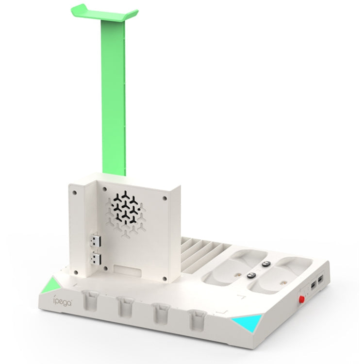 IPEGA PG-SW036 For Nintendo Switch Joy-Con Pro Multi-function Charging Cooling Base Handle Charging Base with Indicator NS Disc Earphone Storage Rack(White)