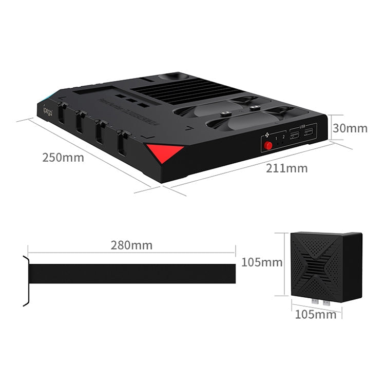 IPEGA PG-SW036 For Nintendo Switch Joy-Con Pro Multi-function Charging Cooling Base Handle Charging Base with Indicator NS Disc Earphone Storage Rack(Black)
