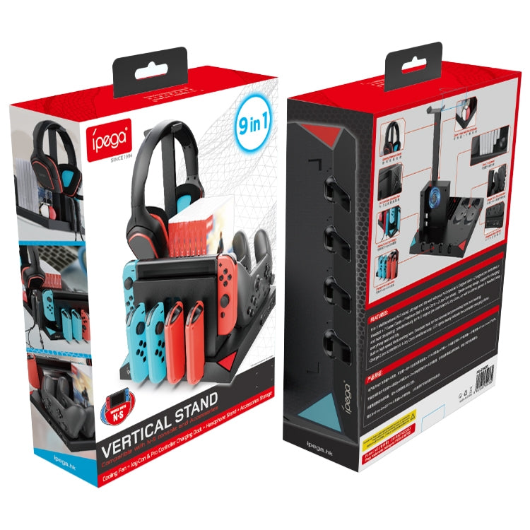 IPEGA PG-SW036 For Nintendo Switch Joy-Con Pro Multi-function Charging Cooling Base Handle Charging Base with Indicator NS Disc Earphone Storage Rack(Black)