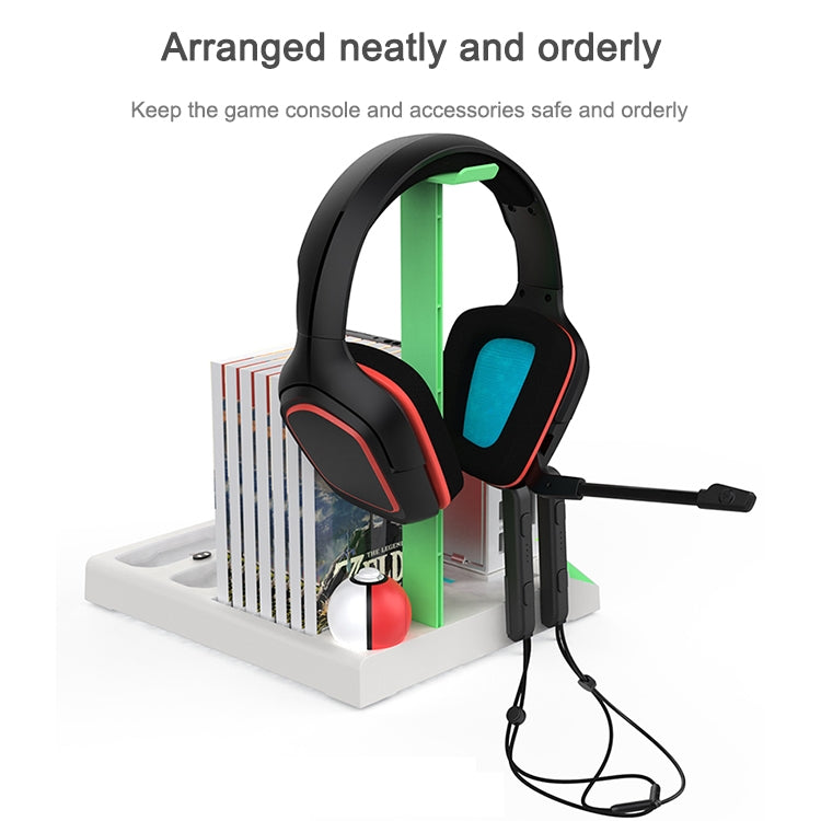 IPEGA PG-SW036 For Nintendo Switch Joy-Con Pro Multi-function Charging Cooling Base Handle Charging Base with Indicator NS Disc Earphone Storage Rack(White)