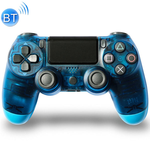 Transparent Wireless Bluetooth Game Handle Controller with Lamp for PS4, US Version(Blue)