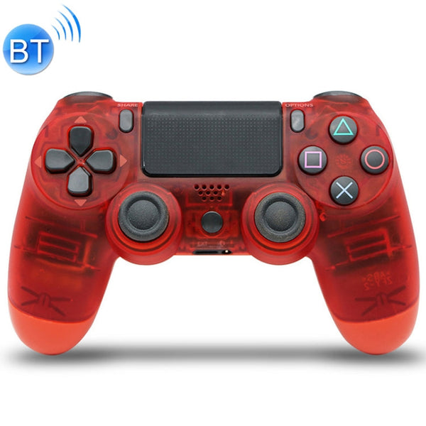 Transparent Wireless Bluetooth Game Handle Controller with Lamp for PS4, US Version(Red)