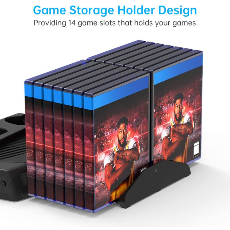 KJH P5-010-2 Multi-function Charging Cooling Fan Base with Storage Tray Bracket For PS5 De / UHD