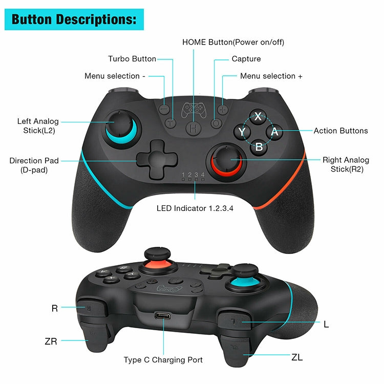 Bluetooth Joypad Gamepad Game Controller for Switch Pro