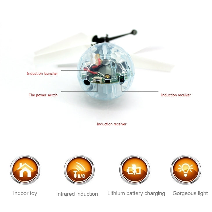 Mini Fun Kids Toy Suspended Crystal Ball Sensing Aircraft Hand Induction Flying Aircraft with Colorful LED Light, without Remote Control