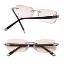 Men Anti Fatigue & Blue-ray Rimless Rhinestone Trimmed Presbyopic Glasses, +1.00D