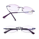 Women Rimless Rhinestone Trimmed Purple Presbyopic Glasses, +1.50D