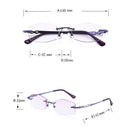 Women Rimless Rhinestone Trimmed Purple Presbyopic Glasses, +3.50D