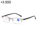 Rimless Anti Blue-ray Blue Film Lenses Presbyopic Glasses, +3.50D(Black)
