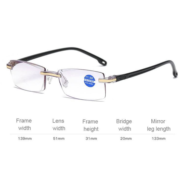 Rimless Anti Blue-ray Blue Film Lenses Presbyopic Glasses, +3.50D(Black)
