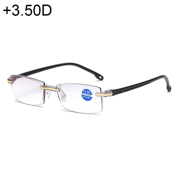 Rimless Anti Blue-ray Blue Film Lenses Presbyopic Glasses, +3.50D(Black)